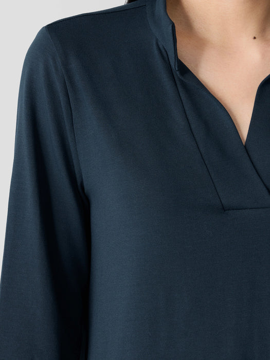 Stretch Jersey Knit Band Collar Top