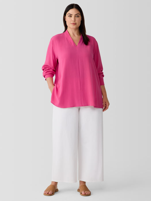 Silk Georgette Crepe V-Neck Top