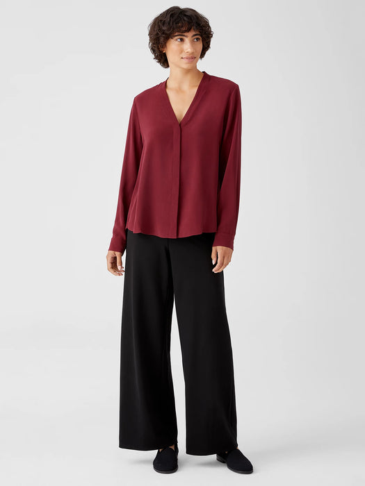 Silk Georgette Crepe V-Neck Shirt
