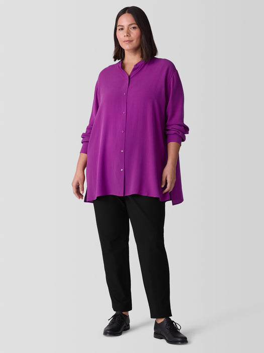 Silk Georgette Crepe Band Collar Shirt