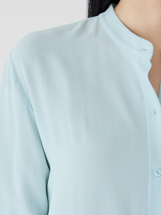 Silk Georgette Crepe Band Collar Shirt