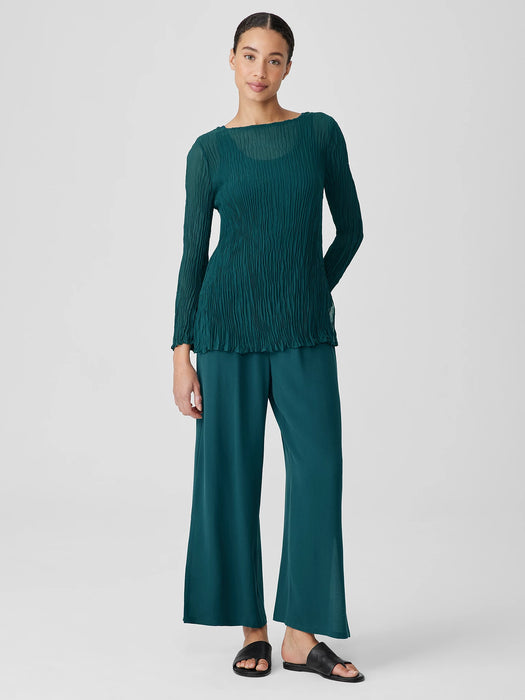 Crinkled Sheer Silk Georgette&nbsp;Bateau Neck Long Top
