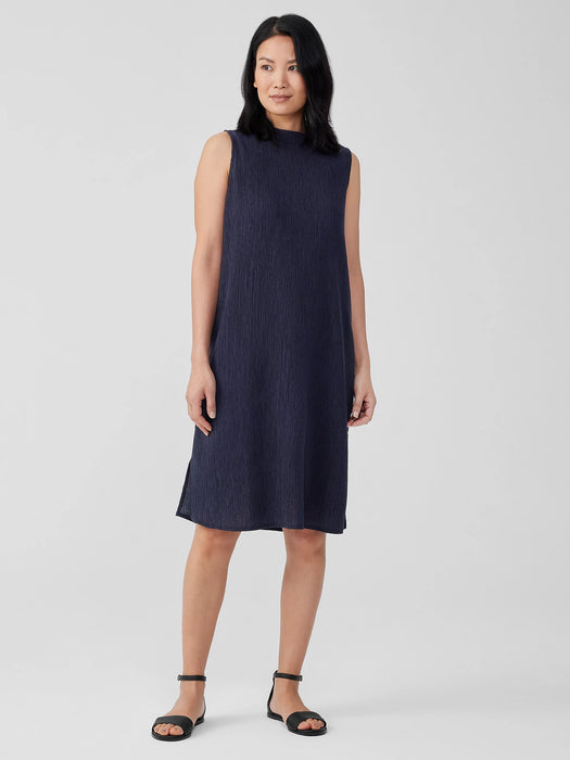Woven Pliss&eacute; Mock Neck Dress