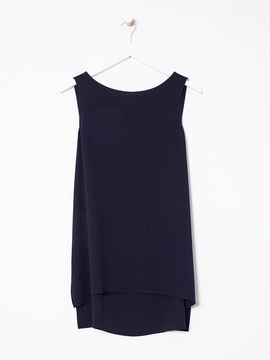 Silk Georgette Crepe Bateau Neck Tank