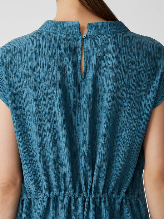 Woven Pliss&eacute; Funnel Neck Dress