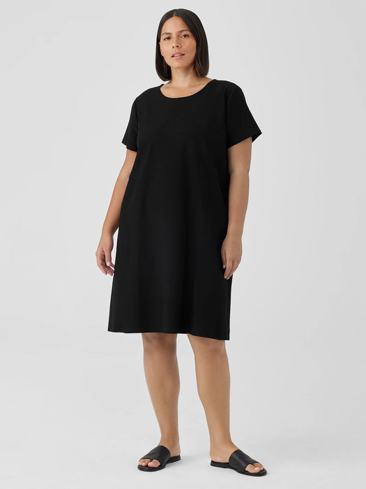 Washable Stretch Crepe Jewel Neck Dress