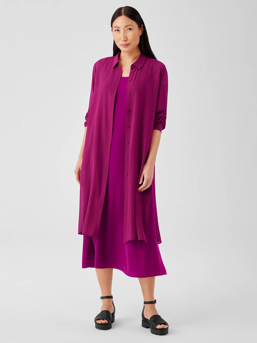 Sheer Silk Georgette Classic Collar Long Shirt