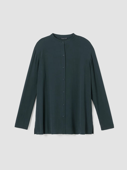 Silk Georgette Crepe Mandarin Collar Shirt