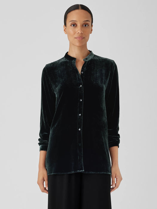 Velvet Band&nbsp;Collar Long Shirt