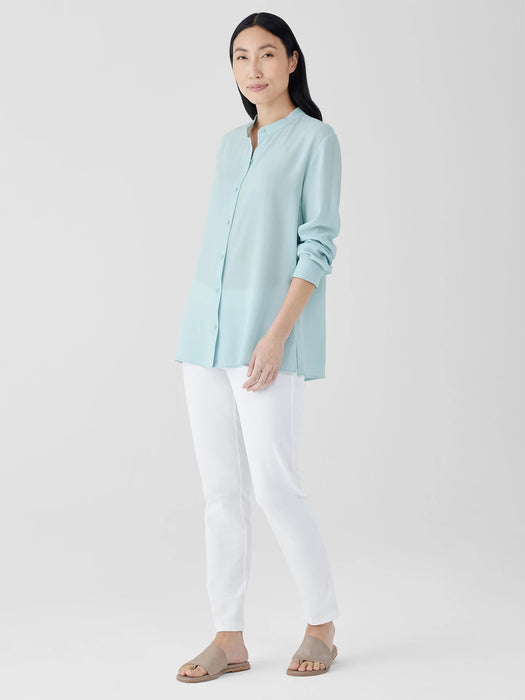 Silk Georgette Crepe Band Collar Shirt