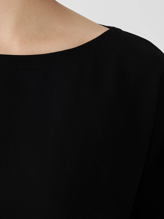 Silk Georgette Crepe Bateau Neck Box-Top