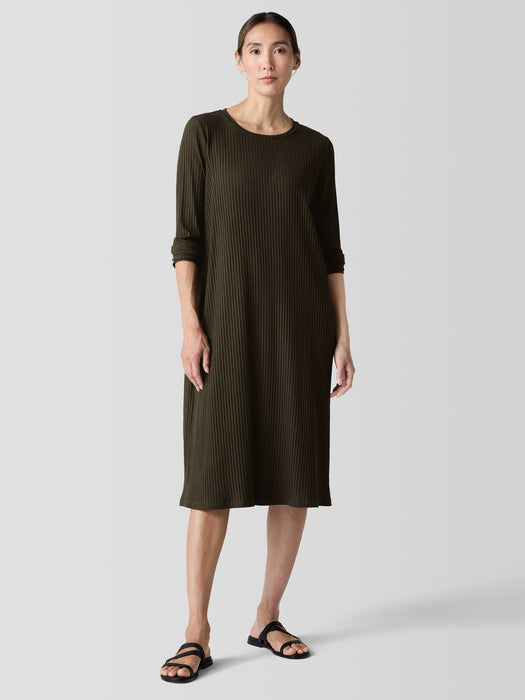 Textured Stretch Rib Crew Neck Dress