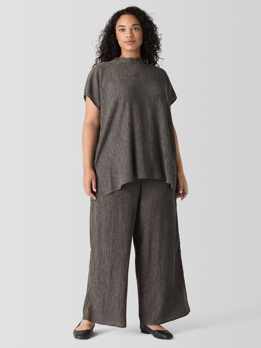 Woven Pliss&eacute; Mock Neck Top