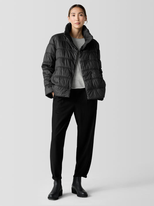 Eggshell Recycled Nylon Stand Collar Short Coat