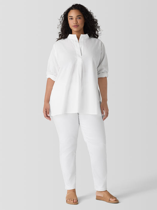 Washed Organic Cotton Poplin Stand Collar Top