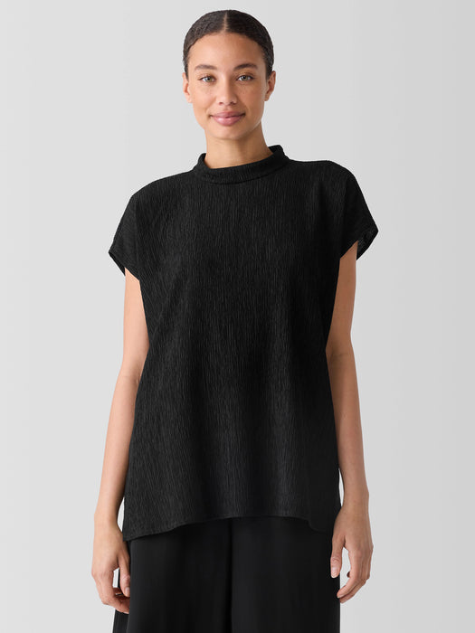 Woven Pliss&eacute; Mock Neck Top