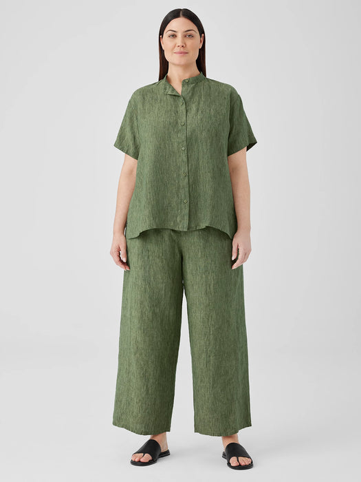 Washed Organic Linen D&eacute;lav&eacute; Band Collar Shirt