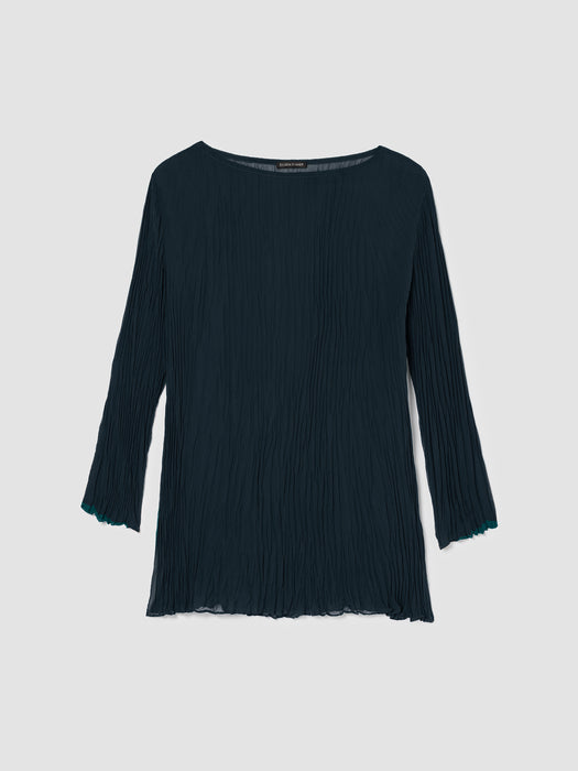 Crinkled Sheer Silk Georgette&nbsp;Bateau Neck Long Top