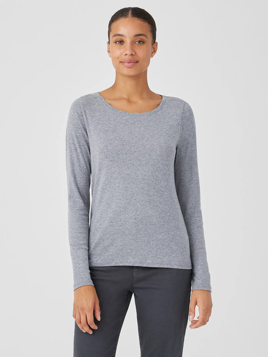 Ribbed Pima Cotton Blend Scoop Neck Top