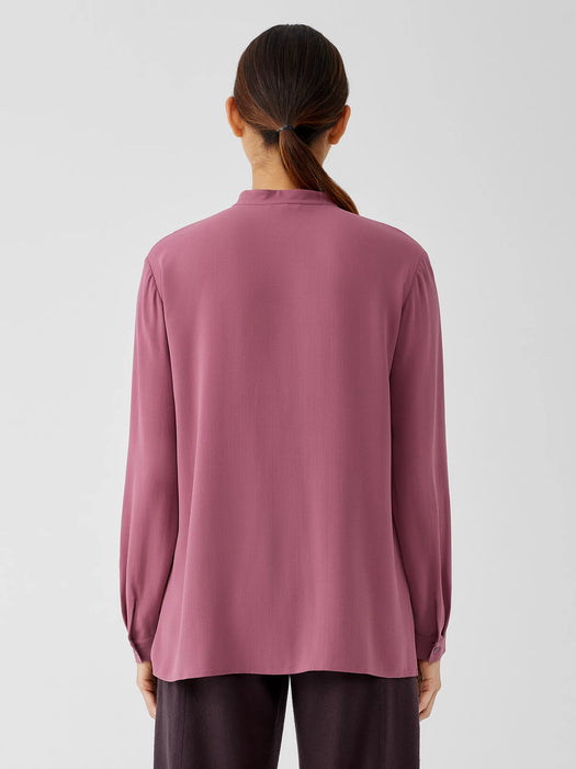 Silk Georgette Crepe Mandarin Collar Shirt