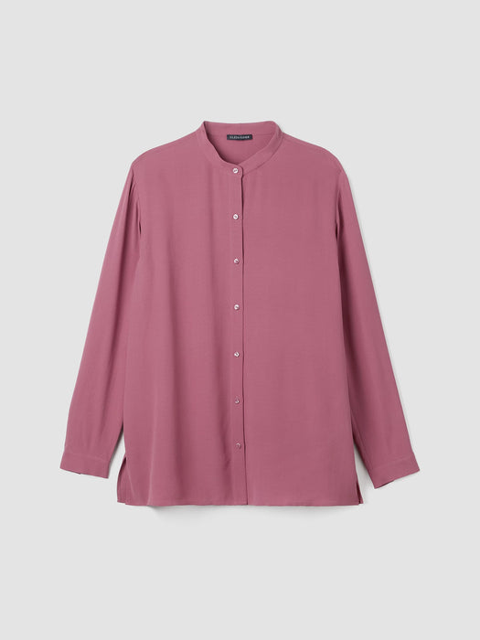 Silk Georgette Crepe Mandarin Collar Shirt