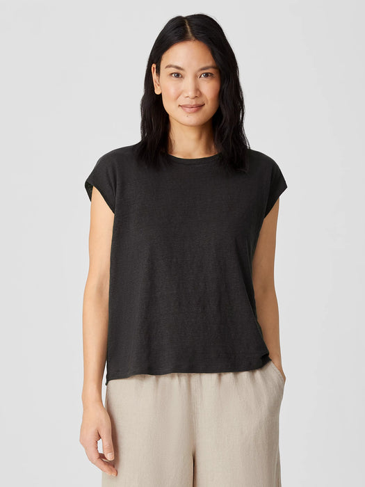 Organic Linen Jersey Shirred-Back Top