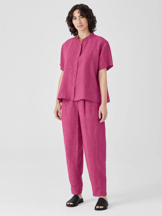 Washed Organic Linen D&eacute;lav&eacute; Band Collar Shirt