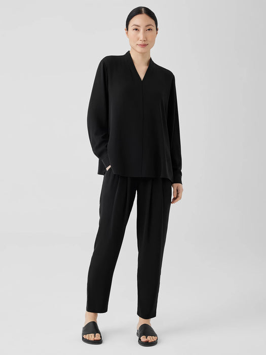 Silk Georgette Crepe V-Neck Top