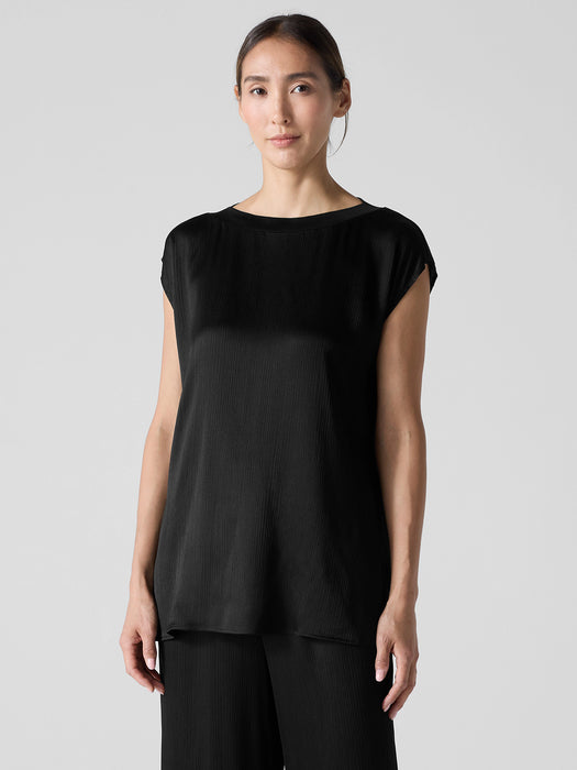 Striated Silk Satin Bateau Neck Top