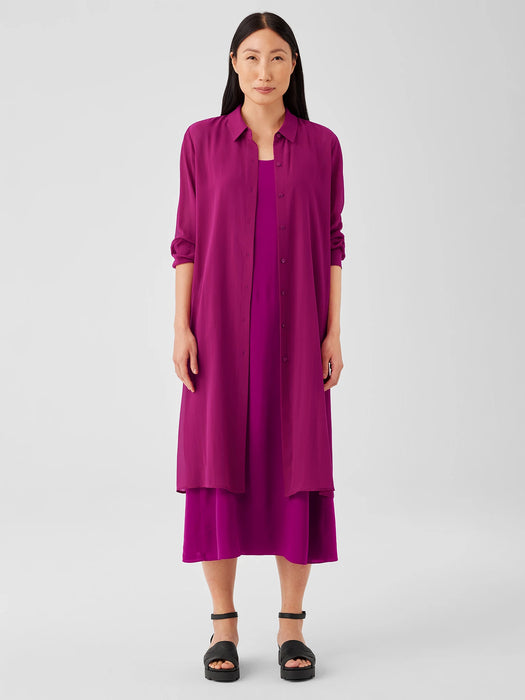 Sheer Silk Georgette Classic Collar Long Shirt