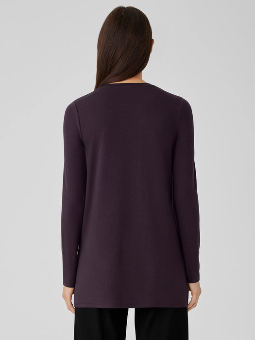 Stretch Jersey Knit Crew Neck Long Top