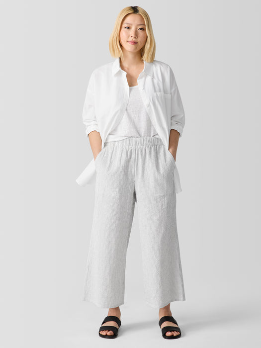 Organic Cotton Ripple Checkered Wide-Leg Pant
