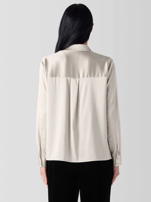 Stretch Silk Charmeuse&nbsp;Classic Collar Shirt