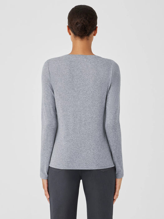 Ribbed Pima Cotton Blend Scoop Neck Top