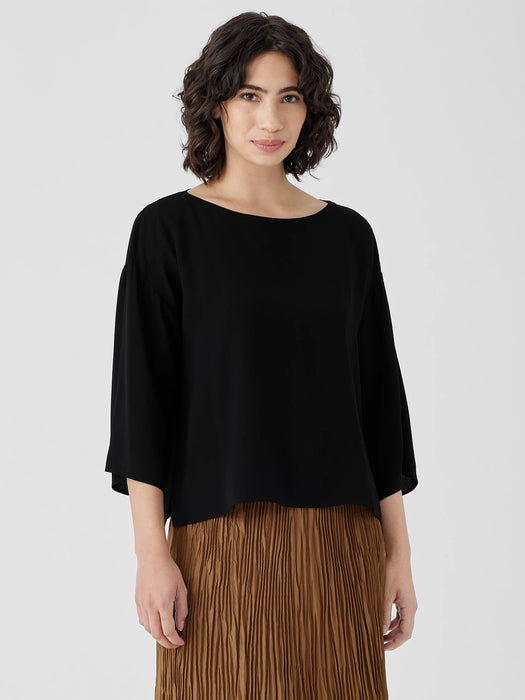 Silk Georgette Crepe Bateau Neck Box-Top