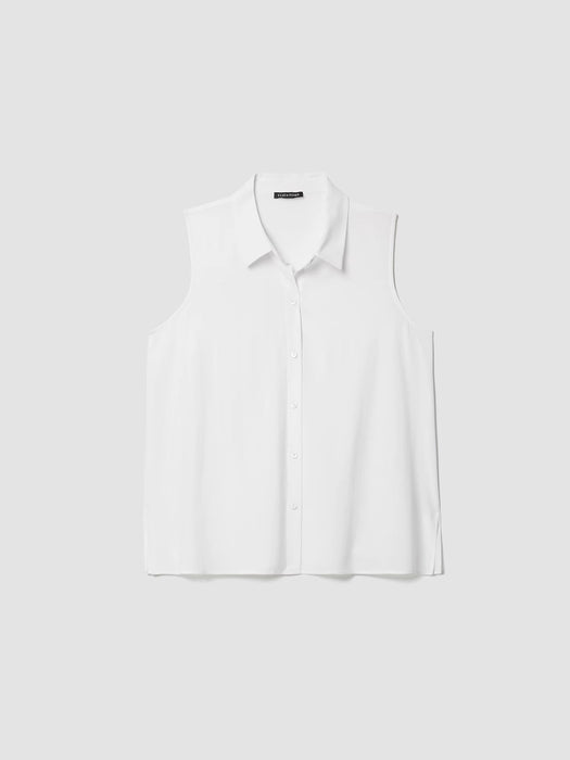 Silk Georgette Crepe Classic Collar Sleeveless Shirt