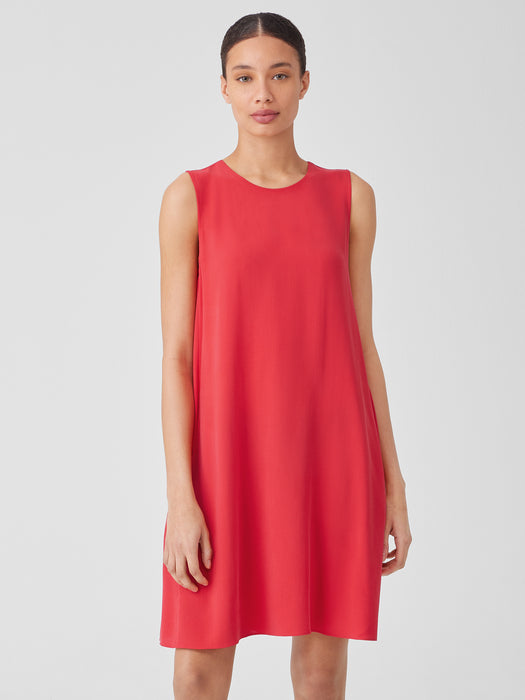 Silk Georgette Crepe Round Neck Dress