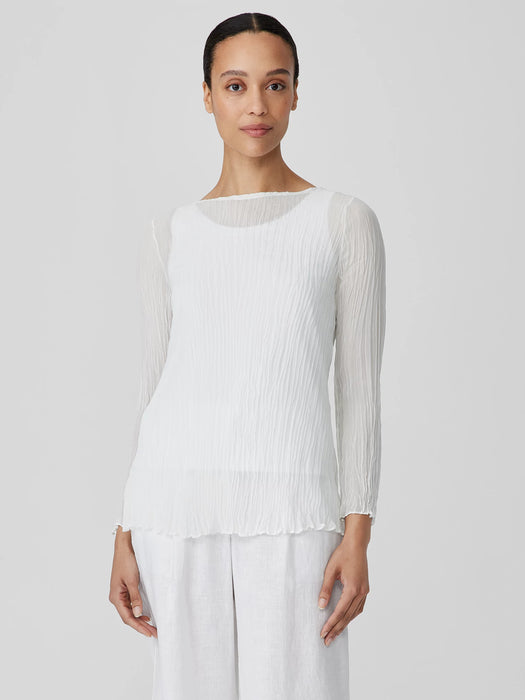 Crinkled Sheer Silk Georgette&nbsp;Bateau Neck Long Top