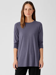 Stretch Jersey Knit Crew Neck Long Top