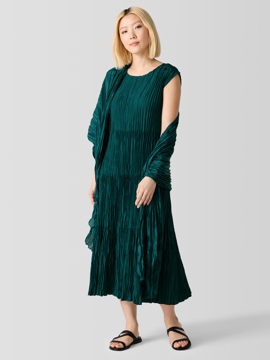 Crushed Silk Jewel Neck&nbsp;Tiered Dress