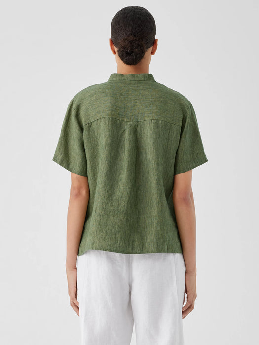 Washed Organic Linen D&eacute;lav&eacute; Band Collar Shirt