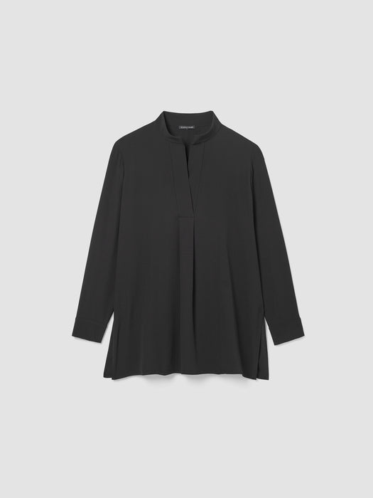 Silk Georgette Crepe Stand Collar Top