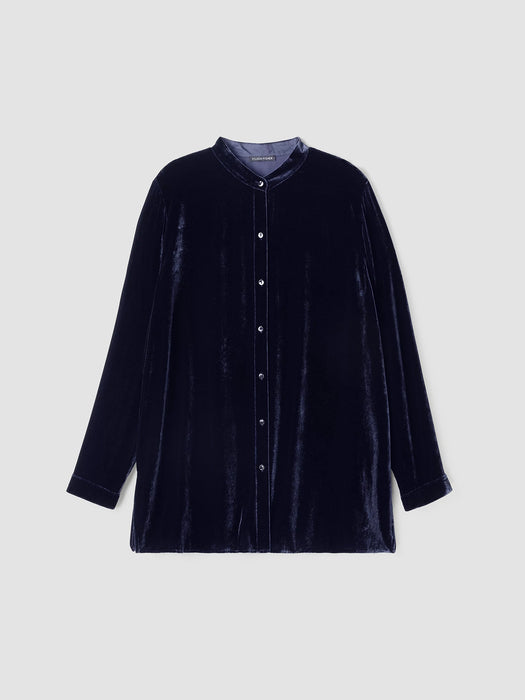 Velvet Band&nbsp;Collar Long Shirt