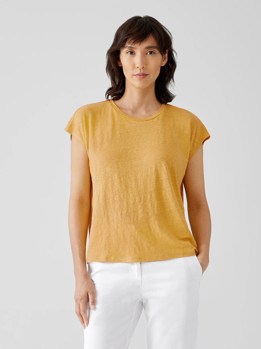 Organic Linen Jersey Shirred-Back Top