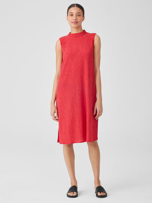 Woven Pliss&eacute; Mock Neck Dress