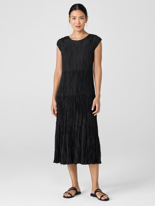 Crushed Silk Jewel Neck&nbsp;Tiered Dress