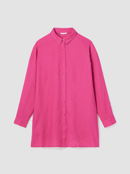Organic Handkerchief Linen Classic Collar Long Shirt