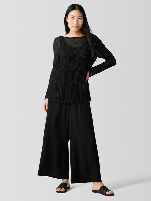 Crinkled Sheer Silk Georgette&nbsp;Bateau Neck Long Top