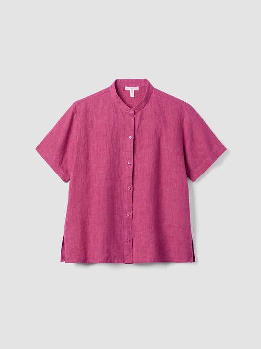 Washed Organic Linen D&eacute;lav&eacute; Band Collar Shirt