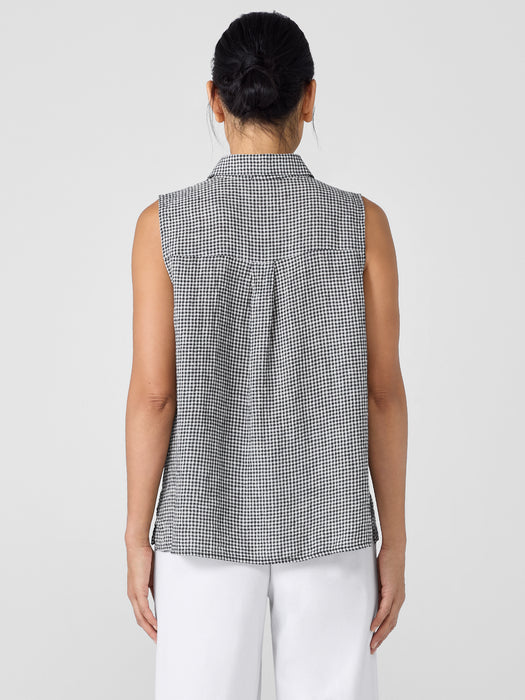 Puckered Organic Linen Sleeveless Shirt